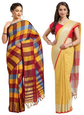 Multicolor woven blended cotton saree with blouse 1
