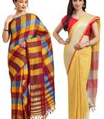 Multicolor woven blended cotton saree with blouse