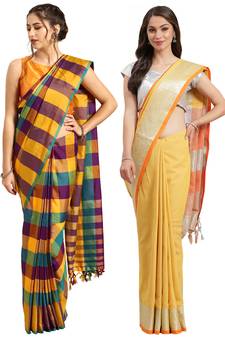 Multicolor woven blended cotton saree with blouse