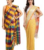 Multicolor woven blended cotton saree with blouse