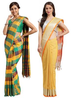 Multicolor woven blended cotton saree with blouse 1