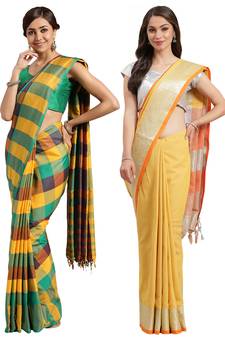 Multicolor woven blended cotton saree with blouse