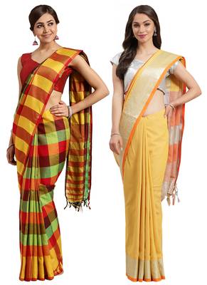 Multicolor woven blended cotton saree with blouse 1