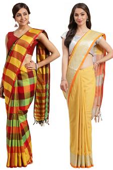 Multicolor woven blended cotton saree with blouse
