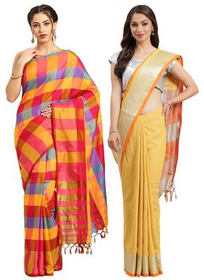 Multicolor woven blended cotton saree with blouse 1