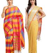 Multicolor woven blended cotton saree with blouse