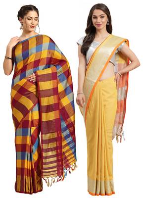 Multicolor woven blended cotton saree with blouse 1