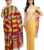 Multicolor woven blended cotton saree with blouse