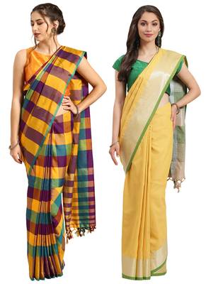 Multicolor woven blended cotton saree with blouse 1