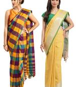 Multicolor woven blended cotton saree with blouse