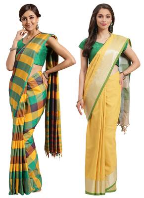 Multicolor woven blended cotton saree with blouse 1