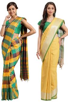 Multicolor woven blended cotton saree with blouse