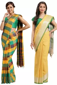 Multicolor woven blended cotton saree with blouse