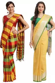 Multicolor woven blended cotton saree with blouse