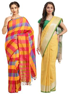 Multicolor woven blended cotton saree with blouse 1