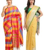 Multicolor woven blended cotton saree with blouse