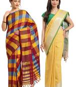Multicolor woven blended cotton saree with blouse