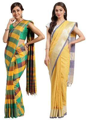 Multicolor woven blended cotton saree with blouse 1