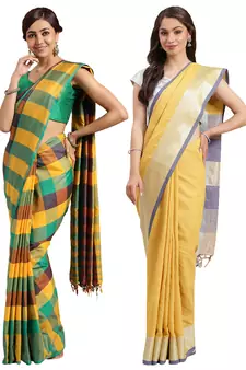 Multicolor woven blended cotton saree with blouse