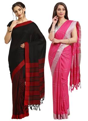 Multicolor woven blended cotton saree with blouse 1