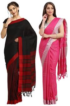 Multicolor woven blended cotton saree with blouse