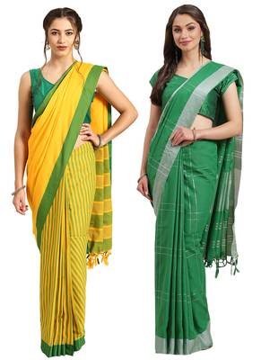 Multicolor woven blended cotton saree with blouse 1