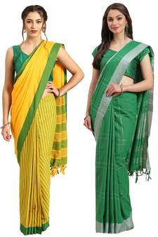 Multicolor woven blended cotton saree with blouse