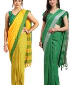 Multicolor woven blended cotton saree with blouse