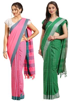 Multicolor woven blended cotton saree with blouse 1
