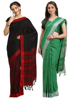 Multicolor woven blended cotton saree with blouse 1