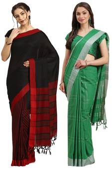 Multicolor woven blended cotton saree with blouse