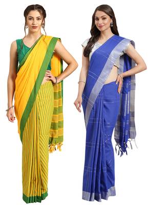 Multicolor woven blended cotton saree with blouse 1
