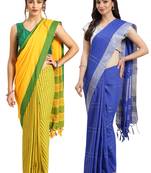 Multicolor woven blended cotton saree with blouse
