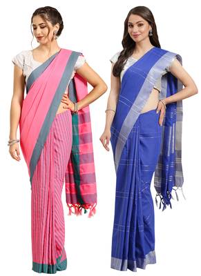 Multicolor woven blended cotton saree with blouse 1