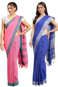 Multicolor woven blended cotton saree with blouse