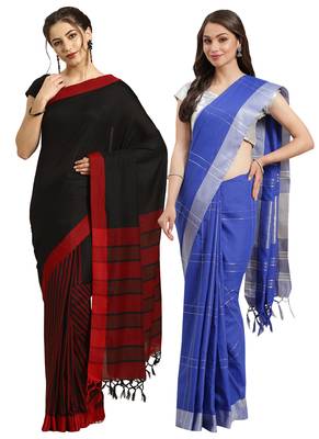 Multicolor woven blended cotton saree with blouse 1