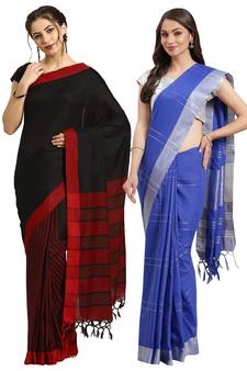 Multicolor woven blended cotton saree with blouse