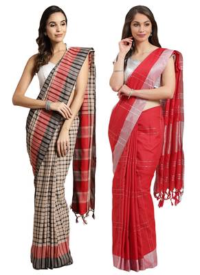 Multicolor woven blended cotton saree with blouse 1