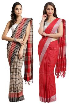 Multicolor woven blended cotton saree with blouse