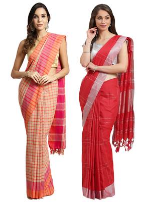 Multicolor woven blended cotton saree with blouse 1