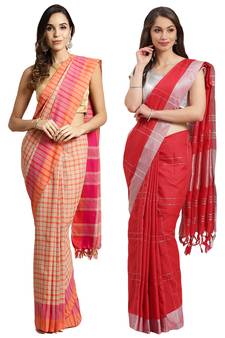 Multicolor woven blended cotton saree with blouse