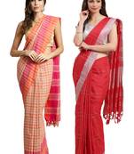 Multicolor woven blended cotton saree with blouse