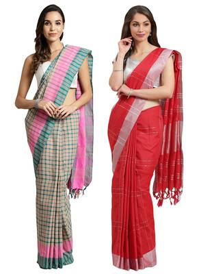 Multicolor woven blended cotton saree with blouse 1