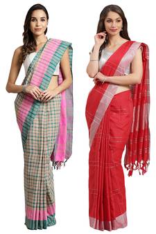 Multicolor woven blended cotton saree with blouse