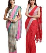 Multicolor woven blended cotton saree with blouse