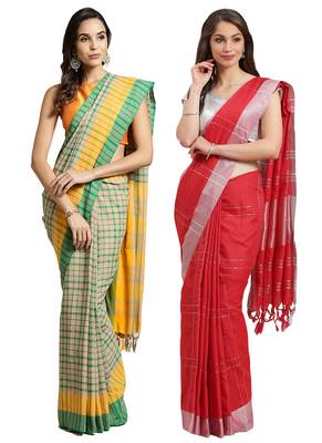 Multicolor woven blended cotton saree with blouse 1