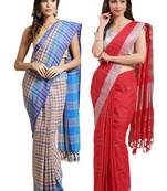 Multicolor woven blended cotton saree with blouse