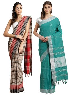 Multicolor woven blended cotton saree with blouse 1