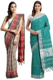 Multicolor woven blended cotton saree with blouse
