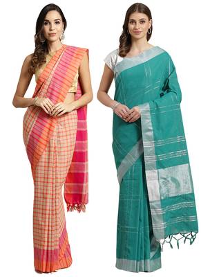 Multicolor woven blended cotton saree with blouse 1